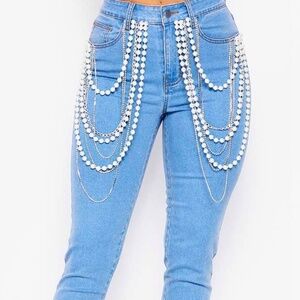 Pearl and Rhinestone Draped Jeans